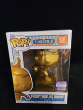 Load image into Gallery viewer, Freddy Bowling Trophy Collectible figure in limited edition packaging, gold color, displayed in its box.